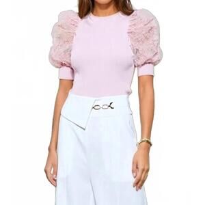 NEW INA FASHION manuela floral applique puff sleeve knit top in pink
